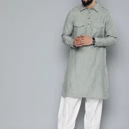 HERE&NOW Men Pathani Pure Cotton Kurta with Pyjamas image 1