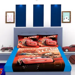 Disney Red & Blue Disney Cars 180 TC Cotton 1  King Bedsheet with 2 Pillow Covers-picture-36