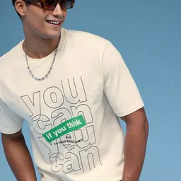 HERE&NOW Pure Cotton Typography Printed Relaxed Fit T-shirt-picture-41