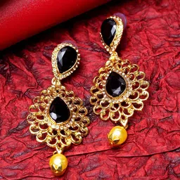 ANIKAS CREATION Black & Gold-Toned Classic Drop Earrings-picture-22
