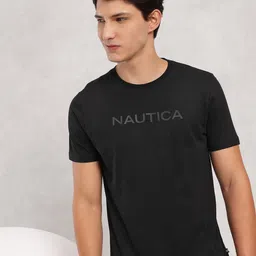 Nautica Brand Logo Printed Pure Cotton T-shirt-image-6