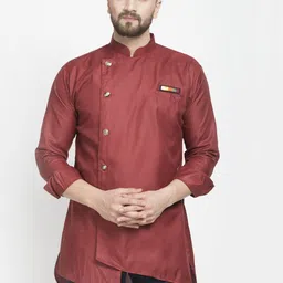 Benstoke Men Maroon Solid Straight Kurta-picture-2