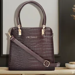 Lino Perros Brown Crock Textured Handheld Bag-image-26