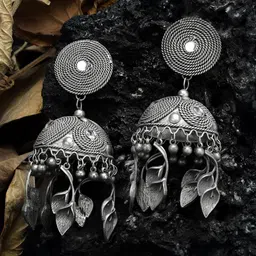 Moedbuille Chandelier Design Oxidised Silver Plated Handcrafted Tasselled Jhumkas-picture-36