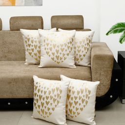 HOSTA HOMES Cream-Coloured & Gold-Toned Set of 5 Quirky Square Cushion Covers-picture-42