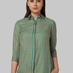 Park Avenue Woman Green & Yellow Regular Fit Checked Formal Shirt-picture-11