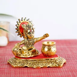 CraftVatika Gold-Toned & Red Baby Krishna Idol Makhan Chor Showpiece-image-3