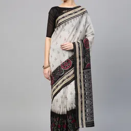Saree mall Off-White & Black Checked Saree-image-4