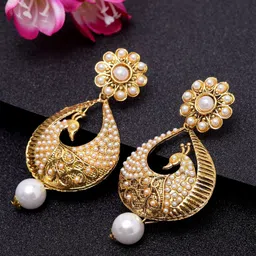ANIKAS CREATION Gold-Plated Floral Drop Earrings-picture-23