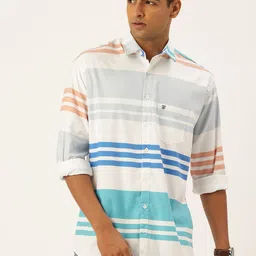 FIFTY TWO Multi Stripes Drop-Shoulder Sleeves Comfort Fit Casual Shirt-picture-10