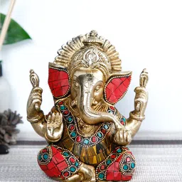 CraftVatika Gold-Toned & Red Lord Ganesha Handmade Showpiece-picture-37