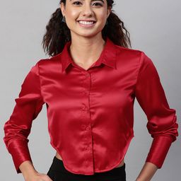 STREET 9 Red Shirt Style Crop Top-picture-7