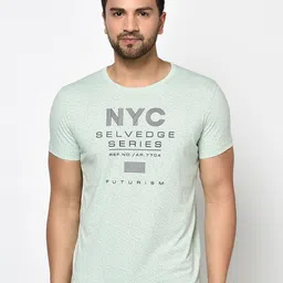 Octave Men Mint Green Printed Round Neck T-shirt-image-57