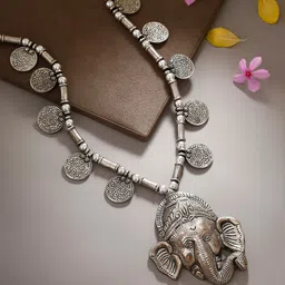 Bamboo Tree Jewels Silver-Toned Antique Necklace image 1