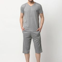 mack jonney VIMAL JONNEY Men Grey Melange Solid Night suit-picture-31