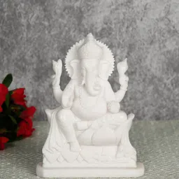 CraftVatika White Ganesha Idol Statue Handcrafted Showpiece-picture-33