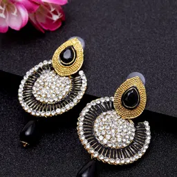 ANIKAS CREATION Black Gold-Plated Handcrafted Circular Drop Earrings-image-8