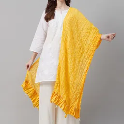 Biba Mustard Yellow Crinkled Solid Dupatta-image-37