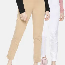 Dollar Missy Women Pack of 2 Trousers Smart Straight Fit Solid Regular Trousers-image-62
