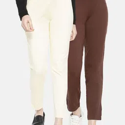 Dollar Missy Women Pack of 2 Trousers Smart Straight Fit Solid Regular Trousers-image-72