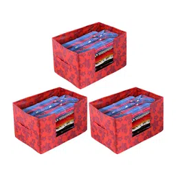 Kuber Industries Set Of 3 Red Metallic Printed Shirt Stacker Organisers With Handles-picture-26