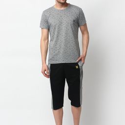 mack jonney VIMAL JONNEY Men Grey Melange & Black Printed Night suit-picture-45