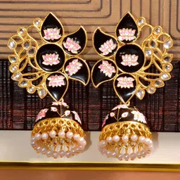Crunchy Fashion Gold-Plated & Black Traditional Jhumki Jhumkas-image-47