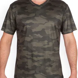SOLOGNAC By Decathlon Men Olive Green Camouflage Printed V-Neck Hiking T-shirt-picture-55