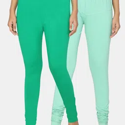 TSG Bliss Women Pack Of 2 Green & Blue Solid Churidar-Length Leggings-picture-34
