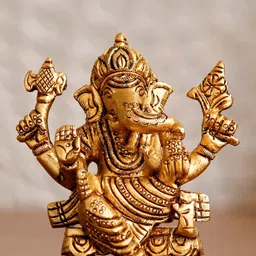 eCraftIndia Gold-Toned 4 Bhujadhari Lord Ganesha on Chowki Handcrafted Idol Showpiece-picture-18