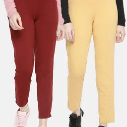 Dollar Missy Women Pack of 2 Trousers Smart Straight Fit Solid Regular Trousers-image-41