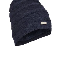 iSWEVEN Unisex Blue Solid Self-Design Woven Expandable Beanie-picture-26