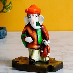 eCraftIndia Orange & Brown Handcrafted Neta Lord Ganesha With Mushak Figurine Showpiece-picture-16