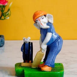 eCraftIndia Orange & Blue Lord Ganesha Playing Cricket With Mushak Colorful Handcrafted Decorative Figurine Showpiece-picture-37