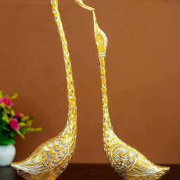 eCraftIndia Set of 2 Gold & Silver Toned Handcrafted Kissing Swan Couple Showpieces-picture-14