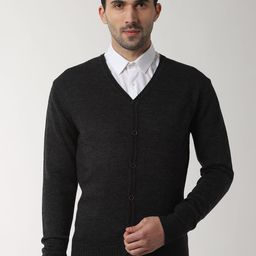 Peter England Casuals Men Charcoal Black Solid Sweater-picture-0