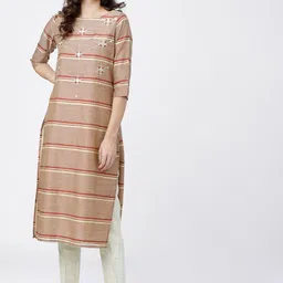 Vishudh Women Beige & White Striped Kurta-picture-19