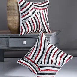 Alina decor Multicoloured Set of 2 Embellished Square Cushion Covers-image-7