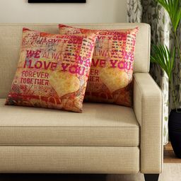 SWAYAM Red Set of 2 Printed 16"x16" Square Cushion Covers-picture-36