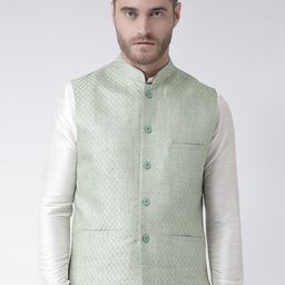 Deyann Men Mint Green Woven Design Nehru Jacket-picture-27