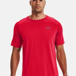 UNDER ARMOUR Men Red Tech 2.0 Solid Sports T-shirt-picture-34