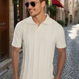 Bene Kleed Men Textured Polo Collar Knitted T-Shirt-picture-42
