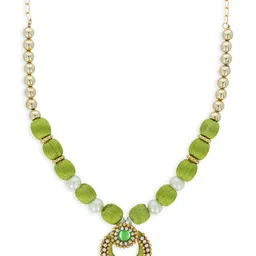 AKSHARA Women Green Handcrafted Chocker Necklace-image-8