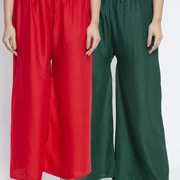 GRACIT Women Pack of 2 Red & Green Solid Flared Palazzos-picture-19