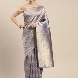 Hinayat Fashion Lavender & Golden Woven Design Zari Saree image 2