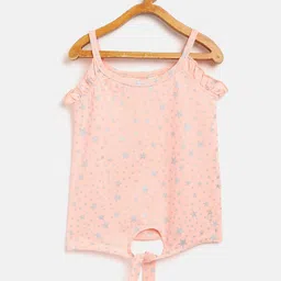 Gini and Jony Infant Girls Peach-Coloured & Silver Star Print Waist Tie-Up Regular Top-picture-38