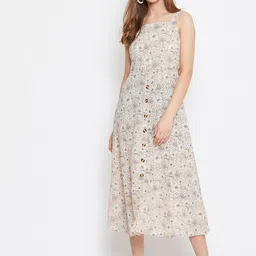 Berrylush Women Beige Printed A-Line Dress-picture-16