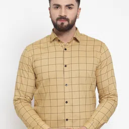 JAINISH Men Beige Regular Fit Checked Cotton Formal Shirt-picture-41