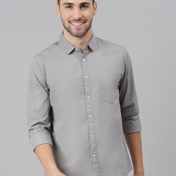 Dennis Lingo Men Grey Solid Slim Fit Cotton Casual Shirt-picture-13