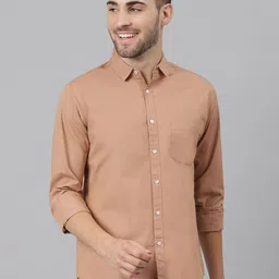 Dennis Lingo Men Camel Brown Solid Slim Fit Cotton Casual Shirt-image-85